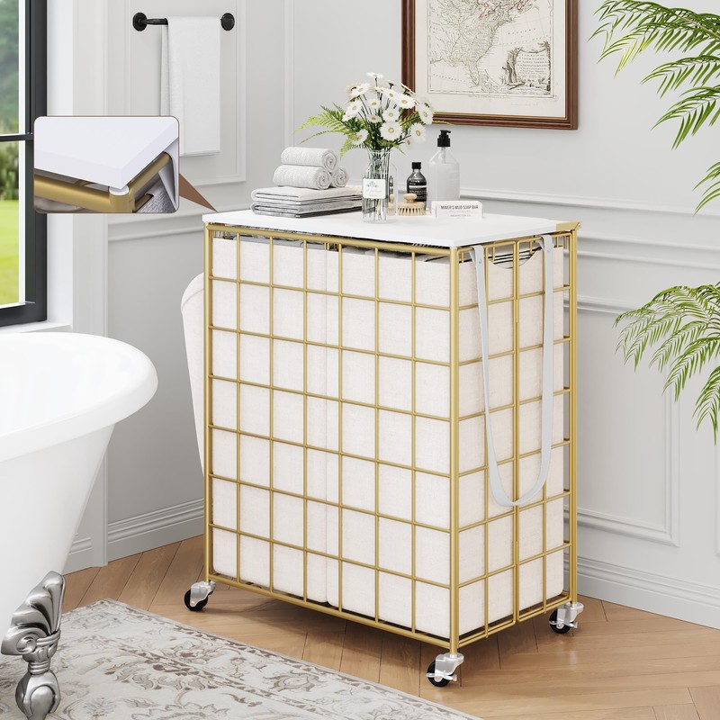 DXIGUSO Laundry Basket with Wheels, Heavy Duty Laundry Sorter 2