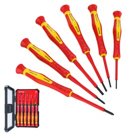 EZARC Insulated Screwdriver Set, 6 Pieces Precision VDE Insulated Electricians Screwdriver with Hard Case, 1000V Electrical Tool Driver Set in Slotted & Phillips Magnetic Tip, VDE & GS Certified
