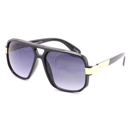 Dweebzilla Gazelle Swag Square Oversized Sunglasses (Black & Gold Frame, Black Gradient)