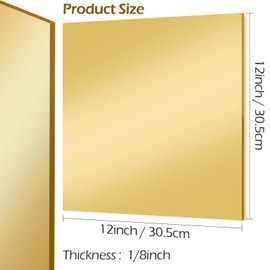 Gold Mirror Acrylic Sheets, 2 Pack 12" x 12" Square Acrylic Sheets 1/8" Thick (3mm) Rigid Tinted Mirror Acrylic Plastic Sheets for Cutting, Laser Cutting and Engraving