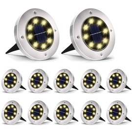 Aogist Solar Ground Lights - 12 Pack, 8 LED, Waterproof Outdoor Disk Lights for Pathway, Yard, Walkway, Patio, Lawn Path (Warm White)