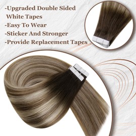 Hetto Tape in Hair Extensions Human Hair Brown Blonde Tape in Hair Extensions for Women Real Human Hair Dark Brown Ombre Light Brown Balayage Blonde Human Hair Extensions Tape in 14inch 50g 20pcs