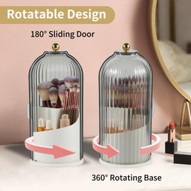 KitVacPak Makeup Brush Holder Organizer with Lid,360 Rotating Clear Dust Proof Makeup Brushes Organizer for Vanity Desktop Bathroom Countertop(Black)