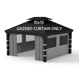 GOTRUTH 10'x10' Gazebo Curtains Outdoor Waterproof, 4-Panels Privacy Replacement Curtains with Net Windows & Zipper, Universal Sidewall Replacement for Garden, Patio, Backyard (Curtain Only, Gray)