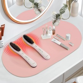 Noverlife Heat Resistant Mat, Large Silicone Makeup Mat for Vanity, Professional Heat Mat for Curling Iron/Flat Iron/Hair Styling Tools, Portable Vanity Protector Pad, Kitchen Counter Mat, 19.6"x9.8"