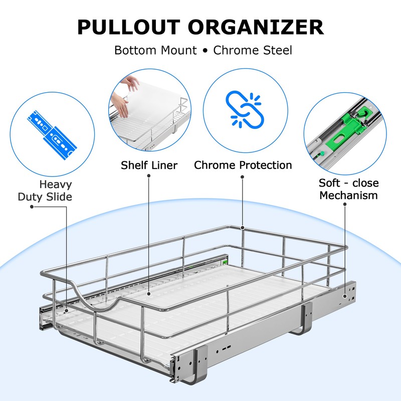 WelFurGeer Soft Close Slide Out Cabinet Shelf, 11" W x
