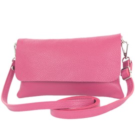 modamoda de T226 Women's Leather Clutch Shoulder Bag Evening Bag Small Handmade in Italy, Candy Pink