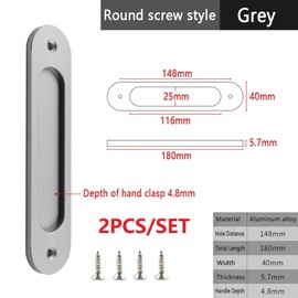 MiJunHD Recessed Sliding Door Pull, 2Pcs Oval Matte Gray 180 * 40mm Solid Aluminum Alloy Flat Bottom Handle Finger Pull with Screws for Sliding Barn Door,Closet,Cabinet,Windows