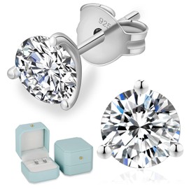 KRKCLIFE Moissanite Earrings for Women, 2.0 Carat Diamond Studs Earrings, 925 Sterling Silver, D Color, VVS1, 3 Prong Setting, White Gold Vermeil Hypoallergenic Jewelry Gifts for Her Girlfriend