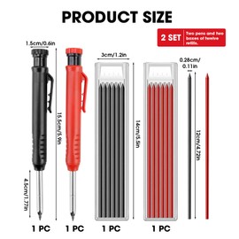 Times Mark Mechanical Carpenter Pencil Set with 14 Refills - 45mm Long Nose Nib, Built-in Sharpener, and 2.8mm Tip for Precise Marking on Wood, Metal, and More