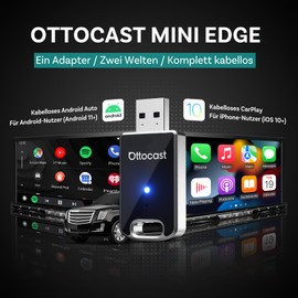 OTTOCAST 2-in-1 Wireless Carplay Android Car Adapter, OTTO CAST Mini Edge for iOS 10+ & Android 11+, Seamless Connection for Vehicles with Factory Carplay/Android Car