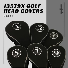 Black Golf Zipper Head Covers Driver 1 3 5 7 9 X Fairway Woods Headcovers Metal Neoprene Traditional Plain Protective Covers Fits All Fairway Clubs