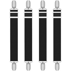 Quelcc Pack of 4 Bed Sheet Straps Adjustable, Bed Sheet Clips (30 cm - 130 cm), Black Sheet Tensioner, Elastic Tensioner for Bed Sheet with Metal Clips, Bed Sheet Tie Down Straps for Mattress, Bed