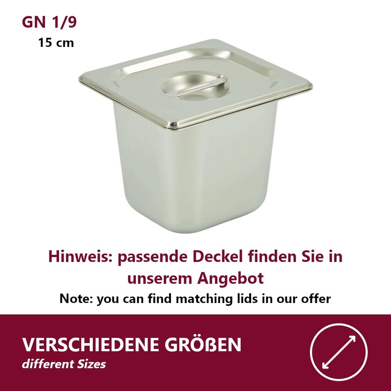 HOOZ GN Container 1/9 Stainless Steel, 150 mm Height, Food