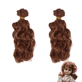 GLOBLELAND 2 Pcs Brown Doll Wig Hair 15CM Curly Hair Wigs Dolls Soft Flexible Thick Synthetic Hair Fashion Dolls & Accessories for Doll Making DIY Arts and Crafts