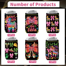 Tacos and Tequila Party Decorations, 12 Pcs Bow Mexican Fiesta Taco Bout Can Cooler Party Supplies, Mexican Feliz Cumpleaños Bachelorette Cinco De Mayo Cup Sleeve Decorations