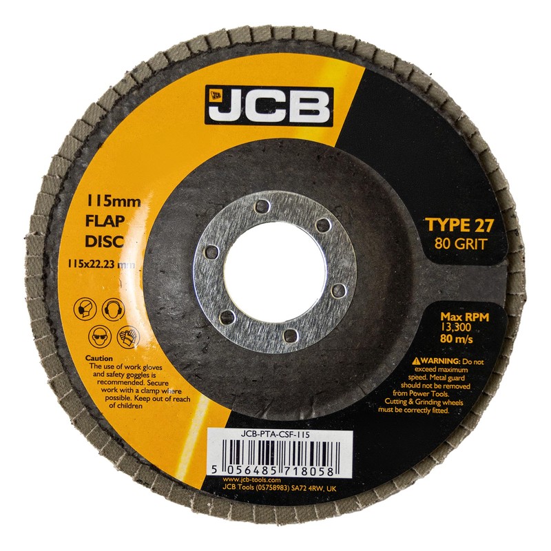 JCB 10x Metal 80 Grit Flap Discs 115mm (4 1/2'')