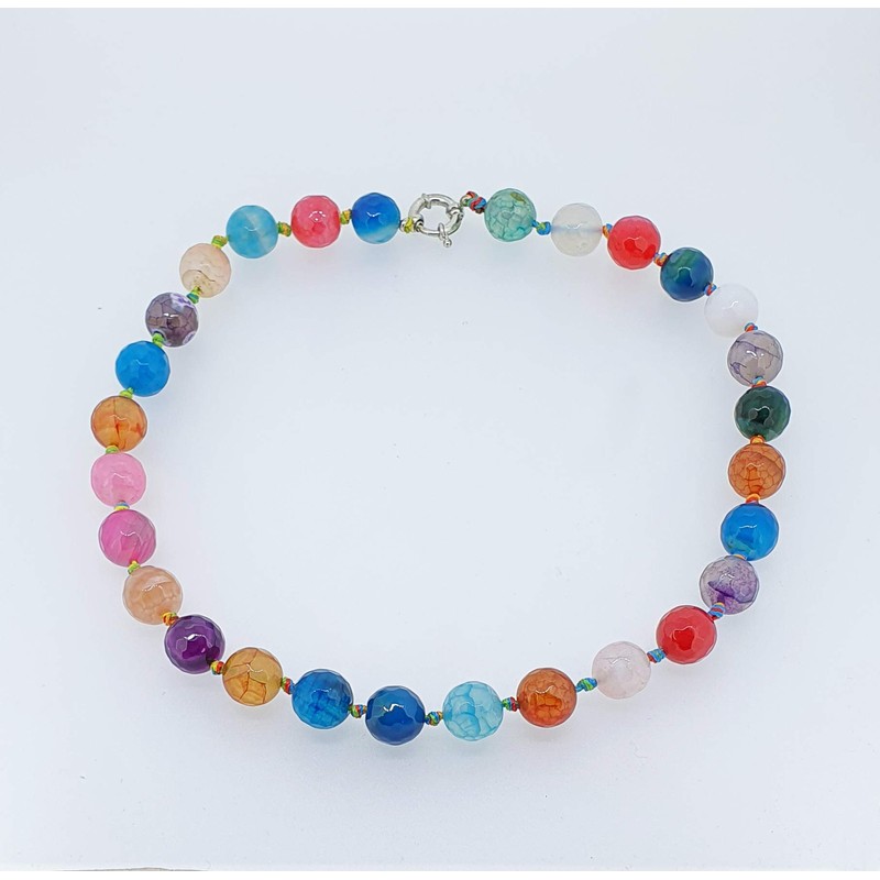 Treasurebay Stunning 14mm Gemstone Necklace Women's Necklace (Multi-colour agate)