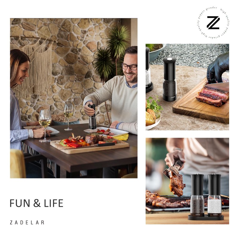 Electric Salt and Pepper Grinder Set with LED Power Display,Larger