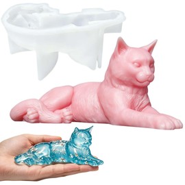Realistic Lie Prone Cat Silicone Mold,3D Resting Kitten Figurine Mold Z0388