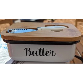 LANDNEOO Butter Dish with Lid and Butter Curler Knife for Countertop 6.2"L x 4.2"W x 2.2"