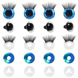 TOAOB 4 Sets 16mm Safety Eyes Glitter Safety Eyes with Washers and Eyelashes for Amigurumis Blue Plastic Craft Crochet Eyes for DIY Puppet Stuffed Animals Doll Making
