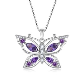 Oskain Women's Butterfly Birthstone Pendant Necklace 925 Sterling Silver 5A Cubic Zirconia Jewelry for Mother's Day Valentine Birthday for Her, Sterling Silver, Cubic Zirconia