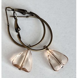 Vintage Champagne Bead and Bronze Hoop Earrings Light Weight, Fun To Wear. Jewelry Earrings for Women #3298FE491