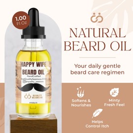 Happy Wife Beard Oil, Minty Tingle Beard Oil for Men, Beard Softener w/Sandalwood, Argan, Jojoba, Mint, Tea Tree Oil, Cucumber & Claryl Sage, Beard Care for Moisturized Skin, 1 oz - Quality Seamoss