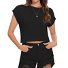 Summer Short Sleeve Crop Tops Womens Crewneck Roll Cap Sleeve