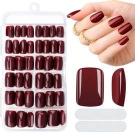 MELLIEX 240 Stück Press on Nails Kurz Quadratische Weinrot Nägel Zum Aufkleben 10 Größen Acryl Falsche Nägel Tips Set Vollständige Abdeckung Künstliche Fingernägel