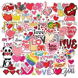 Unbranded 50Pcs Heart Stickers, I Love You Stickers Pack, Valentine's Day Waterproof Vinyl