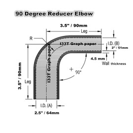 I33T 3-Ply Universal High Performance 90 Degree Elbow Reducer Coupler Silicone Hose ID 2" to 2.5" (51mm to 63mm), Leg Length 3.5" (90mm) Red