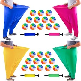 Granny Pants Yard Game Sets,4 PCS Oversized Fun Party Game Pants with 24 Bouncy Balls and 4 Air Pumps,Outdoor Games for Family Backyard Group Activities (Blue+Green+Yellow+Rosered)