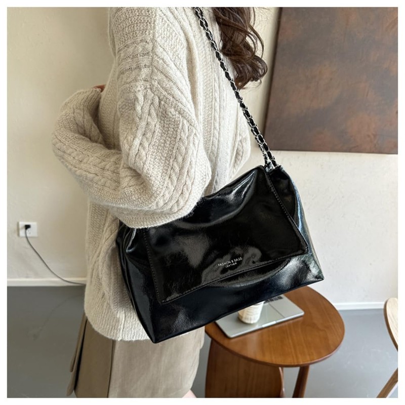 Chain Shoulder Bag for Women Hobo Handbags Shiny Tote Crossbody