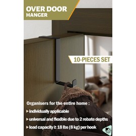Menz Over Door Hanger – 10 pcs. in Black - Coat Hooks 3.6 cm (1.4") + 4.6 cm (1.8") - Over Door Hook for Hanging Clothes, Coat Rack