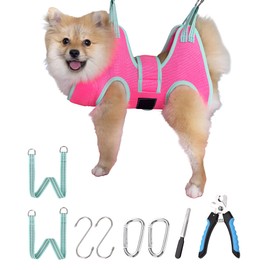 Dog Grooming Hammock,2024 New Pink Dog Hanging Harness Holder for Nail Clipping/Trimming,Dog Grooming Sling with Thick Fabric Neck Support&Strap Restraint Claw Care (X-Small 8-14 LB/Pink)