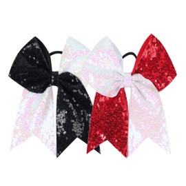 American Flag Navy Blue Red White Stars Glitter Hair Tie.Large Cheer Hair Bows Ties.(DL7) (White Black Red)