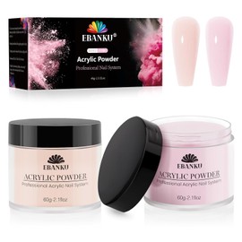 Kalolary Nude Pink Acrylic Powder, 2 * 60g/2.1oz Acrylic Powder Large Capacity Professional Acrylic Nail Powder for Nail Acrylic Extension, Nail Carving, Long-Lasting, No Nail Lamp Needed