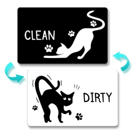 Funny Dishwasher Magnet Clean Dirty Sign Cute Cartoon Black Cat Magnets Universal Double Sided Refrigerator Magnet Flip with Magnetic Plate Indicator Sign for Kitchen Home Decor
