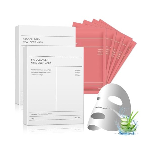 8 Piezas Mascarilla Bio-Colágeno：Bio Collagen Mask-Collagen Overnight Mask，Minimiza los Poros