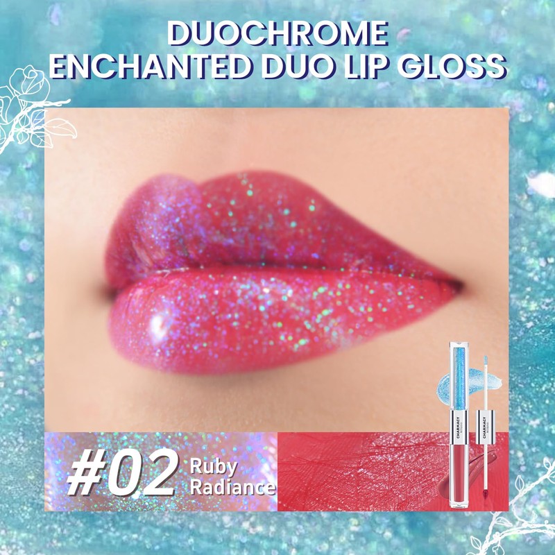 CHARMACY Multichrome Double Head Non-Stick Lip Gloss, Metallic Colourful Lip