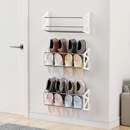 DEYILIAN Hanging Shoe Rack for RV, 3 Pack Wall Shoe Rack with Sticky Adhesive Strips Slim Shoe Rack Shoe Holder Holds 12 Pairs of Shoes Space Saving Wall Mounted Shoe Shelf for Camper White