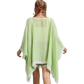 Miaikvs Women's Pullover Shawl with Embroidered Collar Poncho Blouse Top Cover Up for Spring and Summer(Cyan)