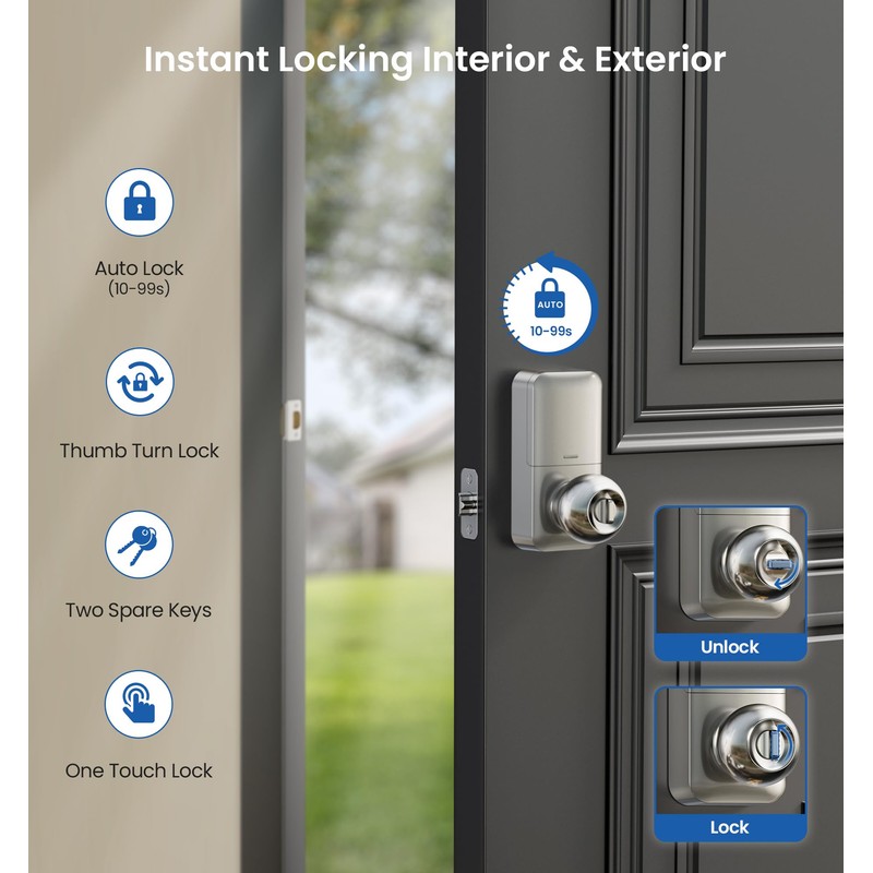 Veise Keypad Door Knob Lock, Keyless Entry Digital Lock with