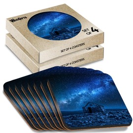 8 x Square Coasters - Milky Way Night Sky Iceland Cork Backed MDF Glossy Tea Coffee Accessory #53069