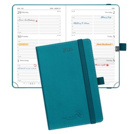 POPRUN Pocket Calendar 2026 (Small Size- 4'' x 6.25") Weekly and Monthly for Purse - Planner 2026 (Jan. 2026 - Dec. 2026) with Vegan Leather Soft Cover,Pen Holder and More - Pacific Green