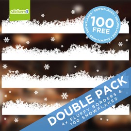Christmas Window Sticker Decoration - Christmas Winter Fluffy Snow and Frost Window Border with 100 Snowflake Window Stickers - Seasonal Window Cling Display - Total 4 Meters