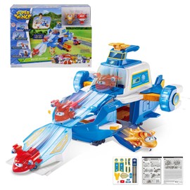 Super Wings Large World Aircraft Playset with 2" Supercharge Jett, Air Moving Base, Mini Figures Airplane Toys, Preschool Toy Plane Set Kids Gift for 3 4 5 Year Old Boys Girls, Blue