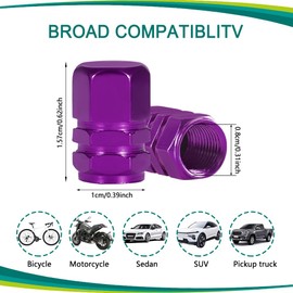 Lyxheth 8PCS Car Tire Valve Stem Cap, Air Cap Cover, Anti-Corrosion Aluminum Alloy Valve Stem Dust Cap with Rubber Seal, Universal Wheel Valve Cover Accessories for Car SUV Bike Truck (Purple, 8PCS)